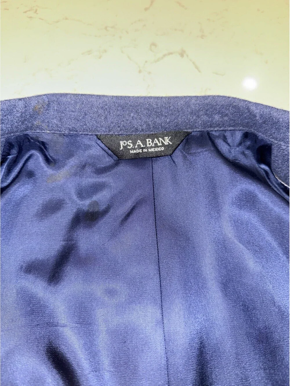 Jos. A. Bank Sport Coat Mens 44 Regular Navy Blue 100% Wool Suede Elbow Patches
